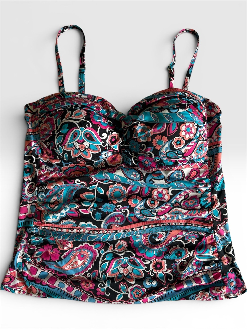 Apt. 9 Paisley Floral Swim Top in Turquoise, Magenta & Black